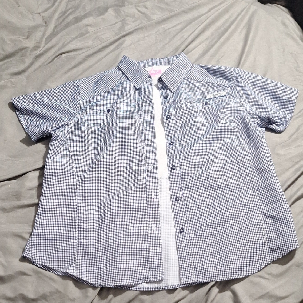 Habit Blue Button Down Shirt with Checkered Pattern